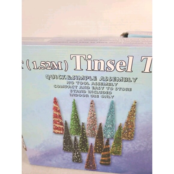 NWT (SET OF 2)  5 Foot Tinsel Christmas Tree Red/ Silver Battery Lighting& Star - Picture 8 of 12